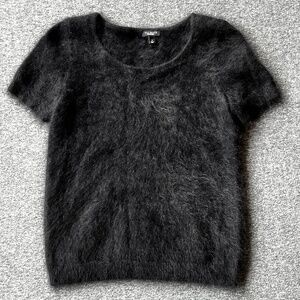 Talbots Angora Rabbit Hair Blend Short Sleeve Crew Neck Top Sz S Whimsigoth Dark